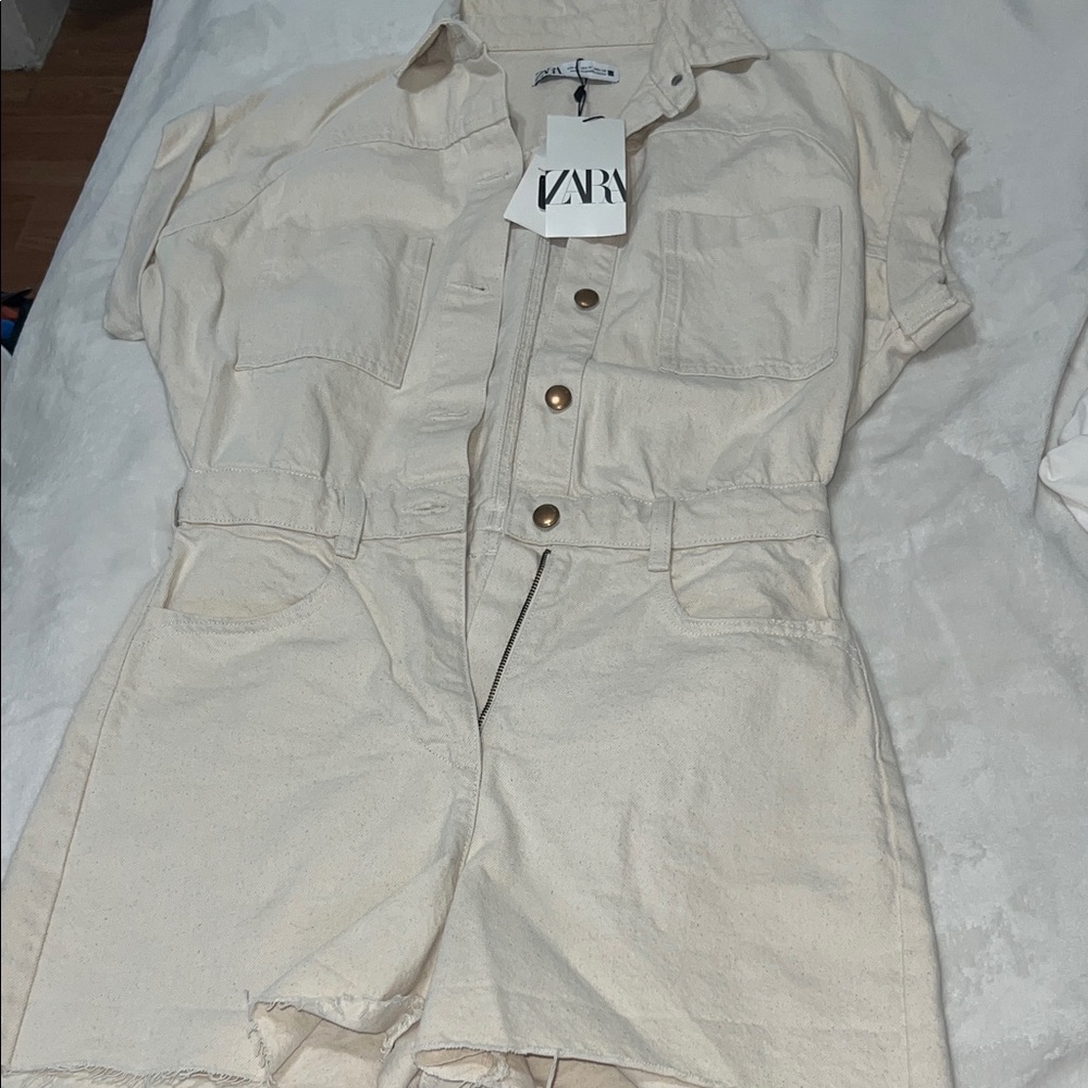 Zara Beige Short-Sleeve Romper
